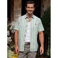 Lerros Kurzarmhemd "Gestreiftes Kurzarmhemd aus Baumwollmix", Herren, Gr. L, Normalgrößen, grün (mint water), 76% Baumwolle, 24% Polyester, Hemden Kurzarmhemd