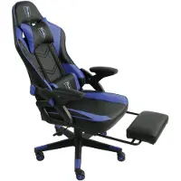 Trisens Gaming Stuhl im modernen Racing-Design mit ausziehbarer Fußstütze Gaming Chair mit verstellbaren Design Armlehnen ergonomischer Schreibtischstuhl mit extra Stützkissen,Farbe:Schwarz/Blau