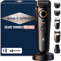 King C. Gillette King C Gillette Barttrimmer Herren PRO MAX, Kabelloser Bartschneider mit 40 Längeneinstellungen und Style-Lock — Inkl. 1 Reinigungsbürste, 4 Auswechselbare Kammaufsätze und 1 Ladekabel — Schwarz