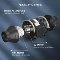 OEM Inline-Lüfter, 360 m³/h Luftstrom, stufenlose Geschwindigkeitsregelung, SCHWARZ