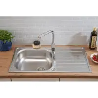 Benza Ibenzoa Edelstahlspüle 86 x 50 cm, großer Abtropfbereich, rostfrei, beidseitig montierbar, vorgebohrt, inkl. Ablaufgarnitur & Siebkorb