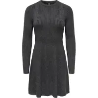 ONLY Strickkleid "ONLFIA LS FIT FLARE ONEC DRESS CS KNT", Damen, Gr. S, N-Gr, grau (dunkelgrau melange), Kleider Strickkleid, Viskosemischung, normal geschnitten