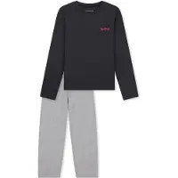 Schiesser Schlafanzug "Pyjama Kids Nightwear Herzen", Jungen, Gr. 128, bunt (schwarz, grau), Obermaterial: 100% Baumwolle CO., Homewear-Sets Schlafanzug