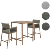 Mendler Set Bartisch + 2x Barhocker HWC-Q12, Barstuhl Stehtisch, Polyrattan Olefin (210 g/m²) grün