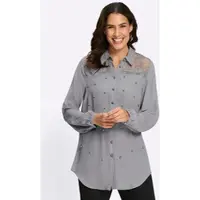 Witt Klassische Bluse "Longbluse Longbluse mit Spitze und Zierperlen", Damen, Gr. 42, grau (steingrau), Crepe, , Elegant, Blusen Klassische Bluse