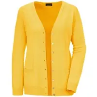 Goldner Strickjacke "Uni Merino-Cardigan Langarm", Damen, Gr. 54, gelb, Obermaterial: 100% Schurwolle WV., Basic, V-Ausschnitt, Rippe, Strickjacken Strickjacke, Reine Merinowolle
