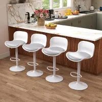 Fly sky Barhocker 4er Set Höhenverstellbar Kunstleder mit Rückenlehne und Fußstütze Weiß/Grau