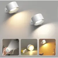 StarTech.com 2er-Set Magnetische Wandleuchte - LED-Wandlampe - Wiederaufladbar - USB-Anschluss - Touch-Dimmer - 3 Lichtfarben - Weiß