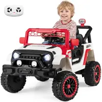 Costway Kinder Elektroauto 3+, 12V Kinderauto,Kinderfahrzeug elektrisch mit 2 Fahrmodi, LED-Lichtern, Musik, Geschichte, Fernbedienung&Sicherheitsgurt