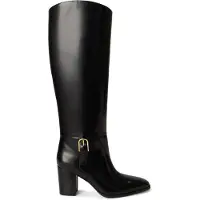 Ralph Lauren für Damen. 802P12879001 Hoher Raelynn-Stiefel aus glänzendem schwarzem Leder (38), 1 bis 3 cm, 5 bis 8 cm, Reißverschlus