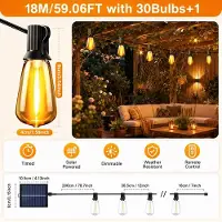 StarTech.com Solar-Lichterkette - Außenbeleuchtung - 18 m - 30 LED-Lampen - Einstellbare Helligkeit - IP44 - Wasserfest