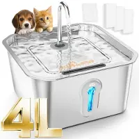 Sonstiges Katzenbrunnen 4L Silber mit LED Wasserstandsfenster Ultra leise 3 Filter