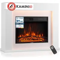 KAMINIO Elektrokamin MATTI - Elektrischer Standkamin mit Heizung, 3D-Flammeneffekt, LED-Ambientelicht, Fernbedienung - Weiß