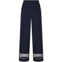 Goldner Stoffhose "Kurzgröße Weite Hose VERA mit Mesh-Details", Damen, Gr. 23, K-Gr, blau (marine), Obermaterial: 95% Polyester PES. 5% Elasthan EL., weit, Hosen Stoffhose, transparenter Beinabschluss