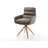 DELIFE Esszimmerstuhl Abelia-Flex mit Armlehnen Mikrofaser Taupe Vintage Holzgestell kantig Natur