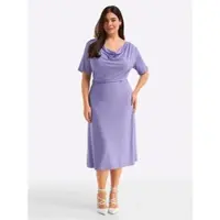 Sheego Jerseykleid "Jersey-Kleid", Damen, Gr. 56, Normalgrößen, lila (lavendel), Jersey, 95% Viskose, 5% Elasthan, unifarben, wadenlang, Kleider Jerseykleid