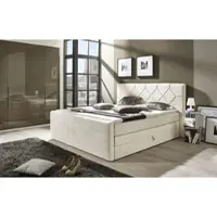 Home affaire Boxspringbett "Atlanta", beige (creme), B:180cm L:221cm, Kunststoff, Massivholz, Stoff, Komplettbetten, Boxspringbett, inklusive Topper und Bettkasten
