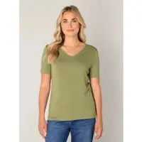 Base Level 1100000002199 "Yanic", Damen, Gr. 38, grün, Single Jersey, Obermaterial: 96% Viskose, 4% Elasthan, unifarben, regular fit hüftbedeckend, V-Ausschnitt, Shirts 1100000002199, mit V-Ausschnitt