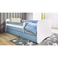 WFL GROUP Kinderbett Blau 70x140 80x160 80x180 cm – mit Matratze, Rausfallschutz und Schublade – Jugendbett für Jungen – Stabil und Sicher – Blau – 160x80 cm