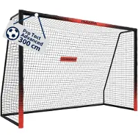 Hudora Fußballtor Pro Tect 300 Advanced – Outdoor Fußballtor mit Netz und wetterfester Ummantelung für Kinder/Erwachsene – Einfacher Aufbau im Garten – Torwand mit Reiß- und Klettverschlüssen – Black