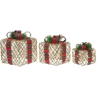 Beliani LED Weihnachtsdekoration Geschenk 3er Set Braun Metall mit Schleife Zierschmuck Dekofigur für Tisch Innenbereich Flur Wohn- und Schlafzimmer