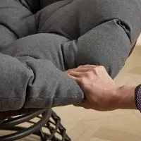 Markenlos Ergonomischer Papasan-Sessel aus Rattan mit dickem Komfortkissen, 360°-Drehfunktion und stabilem Stahlrahmen – belastbar bis 130 kg, für Wohnzimmer, Balkon und Schlafzimmer, grau