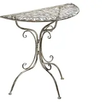 Beliani Balkontisch Grau Eisen 80x36 cm Halbrund Antik-Optik Französisch Romantisch für 2 Personen Garten Outdoor Terrasse Ausstattung Möbel