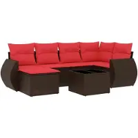 vidaXL 7-teiliges Gartensofa-Set mit Kissen, braun, Polyrattan