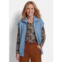 Goldner Strickjacke "Kurzgröße Weste mit Reißverschluss, Umlegekragen", Damen, Gr. 24, blau, melange, Modern, figurumspielend, V-Ausschnitt, Gerade, Strickjacken Strickjacke, Pailletten mit verstrickt
