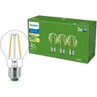 Philips Filament-Lampe, transparent, 40 W, A60 E27 x 3, 2,3 W, 40 W, E27, 485 lm, 50000 h