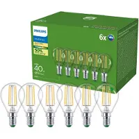 Philips Filament-Lampe Tropfenform, transparent 40 W P45 E14 x 6, 2,3 W, 40 W, E14, 485 lm, 50000 h, Warmweiß