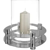Fink Windlicht "RICARDO", silber (silberfarben), H:9cm Ø:11cm, Metall, Kerzenhalter, Windlicht, aus mundgeblasenem Glas