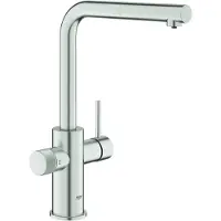 GROHE Blue Pure Minta Einhand-Spültischarmatur, Ausladung 223mm, L-Auslauf, herausziehbar, 30590DC0, Farbe: Supersteel