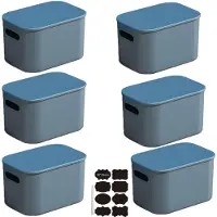 Merkloos Set aus 6 Stapelbaren Aufbewahrungsboxen mit Deckel (Blau)