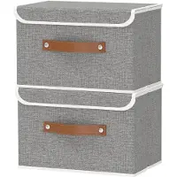 Merkloos Aufbewahrungsboxen mit Deckeln - Faltbare Aufbewahrungsboxen - Organizer - Kunstledergriffe - 38 x 25 x 25 cm - 2er-Pack - Aufbewahrungskorb