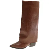 Merkloos Hohe Westernstiefel für Damen mit Spitzem Fuß, Gerüschtes Kunstleder, Braun