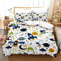 Merkloos Universelles Bettwäsche Set 135 x 200 cm mit Raumraketen-Design