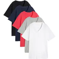 Bonprix "Weites Long-Shirt mit V-Ausschnitt, Kurzarm (5er Pack)" Packung, 5 tlg. lockere Passform, Kurzarm, mit V-Ausschnitt, unifarben