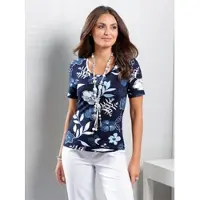 Lady Print-Shirt "Shirt", Damen, Gr. 50, blau (marine, jeansblau, bedruckt), 95% Viskose, 5% Elasthan, bedruckt, geblümt, gemustert, mehrfarbig, Rundhals, Shirts Print-Shirt
