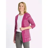 Sieh an! Shirtjacke CLASSIC BASICS "Long-Shirtjacke", Damen, Gr. 40, magenta, ecru, bedruckt, 100% Baumwolle, bedruckt, gemustert, V-Ausschnitt, Shirts Shirtjacke
