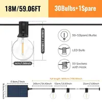 StarTech.com Solar-Lichterkette für draußen - G40 LED-Lichterkette - 18 m - 31 Leuchtmittel - Warmweiß 3000 K - IP44 - Dimmbar