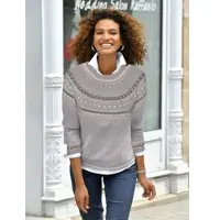 Inspirationen Norwegerpullover "Pullover", Damen, Gr. 38, grau (grau, meliert, gemustert), 100% Baumwolle, gemustert, mehrfarbig, Pullover Norwegerpullover