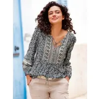 Inspirationen Longbluse , Damen, Gr. 54, blau (rauchblau, champagner, bedruckt), 100% Viskose, bedruckt, gemustert, mehrfarbig, Rundhals, Blusen Longbluse