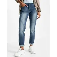 Inspirationen Bequeme Jeans , Damen, Gr. 42, Normalgrößen, blau (blau, stone, washed), 99% Baumwolle, 1% Elasthan, unifarben, lang, Jeans Bequeme Jeans