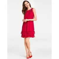 HEINE Cocktailkleid "Cocktailkleid", Damen, Gr. 36, Normalgrößen, rot, 100% Polyester, unifarben, kurz, Rundhals, Kleider Cocktailkleid