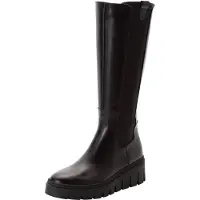 Tamaris Stiefel , Damen, Gr. 37, Textil, Normalschaft, beige (schwarz), Elastischer Einsatz, Glattleder, unifarben, Schuhe Stiefel, Keilabsatz, Langschaftstiefel, breiter Stretcheinsatz außen