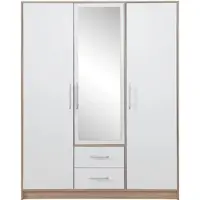 Masseno Drehtürenschrank VANO 150/190/56cm 3-türig mit Spiegel Weiß