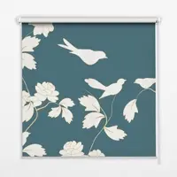 Tulup INNENROLLO - Fensterrollo - Rollo - 140x140 cm - Weiße Vögel auf weißen Blüten
