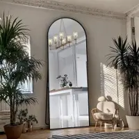 CDGlobal Bogen Ganzkörperspiegel, 53 x 162 cm Gewölbter Standspiegel Groß in voller Länge, an der Wand montiert, lehnend, Bodenspiegel Ganzkörper als Ankleide Eitelkeitsspiegel für Wohnzimmer, Schwarz