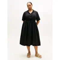 Tommy Hilfiger Curve "CRV LINEN MIDI SHIRT DRESS SS" in großen Größen, Taille mit Bindeband